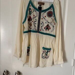 Double D Ranch Cream Tunic with Colorful Embroidery